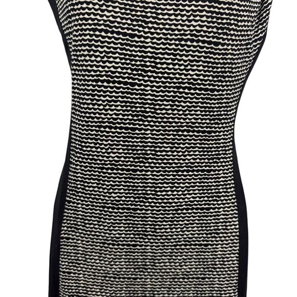 Ann Taylor Loft Womens Black Ivory Print Sheath Pleated Neck Knit Dress sz M - Picture 6 of 16